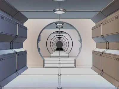 sci-fi corridor -Lab - 3D Model - game ready - Empty Low-poly 3D model