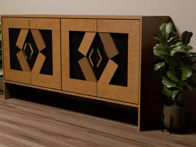 Black And Brown Vintage Sideboard Buffet Low-poly 3D model