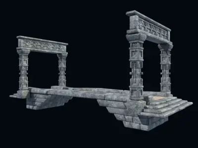 BRIDGE AZTEC MAYAN INCA STONE PLATFORM STAIRS COLLECTION Low-poly 3D model