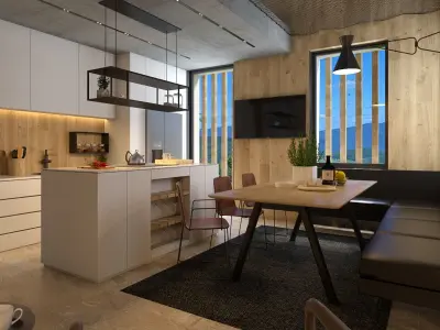 Kitchen and Dining Room Low-poly 3D model