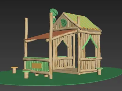Backyard wood house chalet playground for children play game    3D model