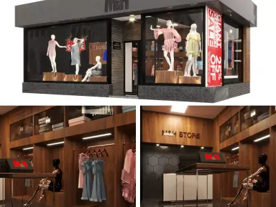 store-05 mannequin wearing striped romper 3D model