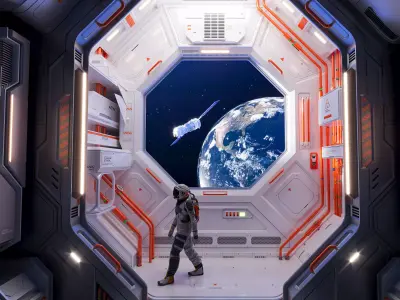 Modular sci-fi spaceship interior 3D model 3D model