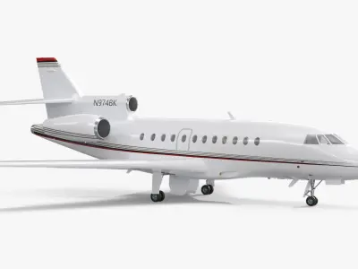  Plane Dassault Falcon 900 White Rigged 