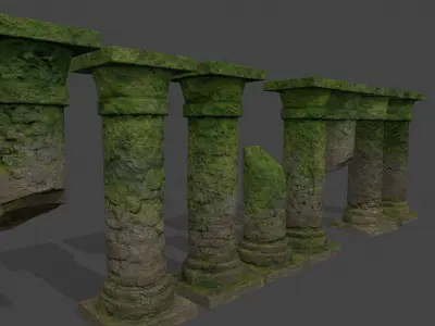 pillar set mossy pillars Low-poly 3D model
