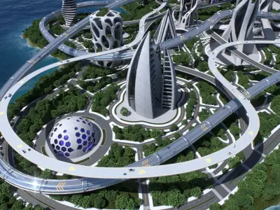 Futuristic city Utopian Buildings kit 3D model