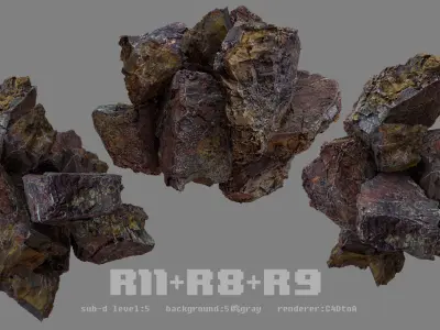 tripple red rock set Low-poly 3D model