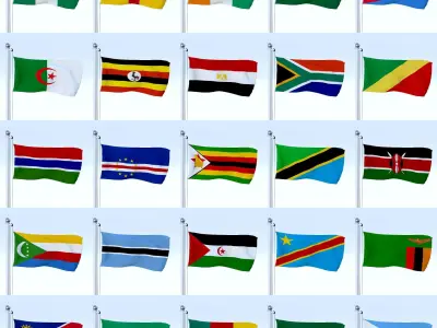 All African Flag Pack Low-poly 3D model