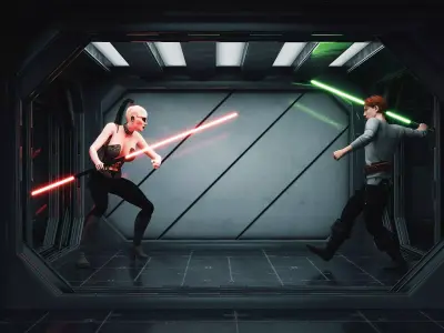 Jedi vs Sith Scene and T Pose Rigged Character 3D model