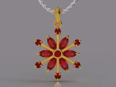 Prong set marquise and round shape diamonds snowflake pendant 3D print model