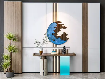 Sideboard with wall panel and flooring 14 3D model