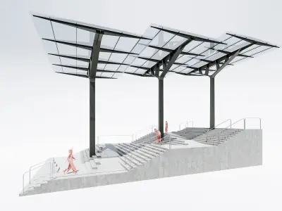 Outdoor stairs with a ramp Low-poly 3D model