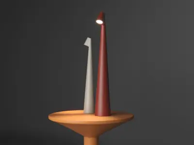 Elegant Slim Conical Stem Table Lamp And Bedside Table 3D model