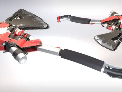 Electric-Axe tool with two blades Low-poly 3D model