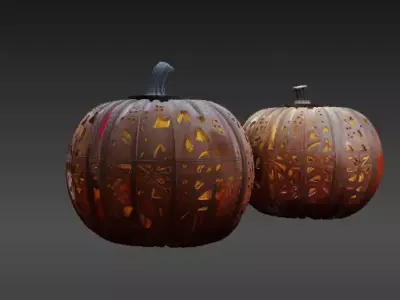 Modular Pumpkin Lantern  3D Print Stackable Pumpkin Shells  Low-poly 3D model