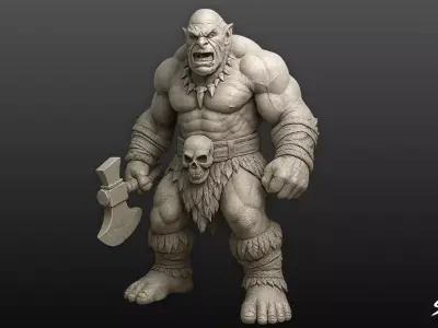 Ogre Warrior Attack Ready Statue Low-poly 3D model
