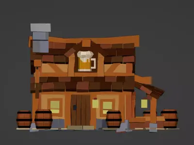 Wooden House F Game Ready Fantasy Asset Low-poly 3D model