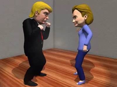 Trump and Hill caricature pack low poly Low-poly 3D model