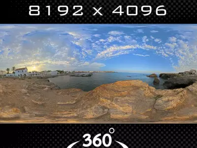 Picturesque Coastal Village at Sunset  Low-poly 3D model