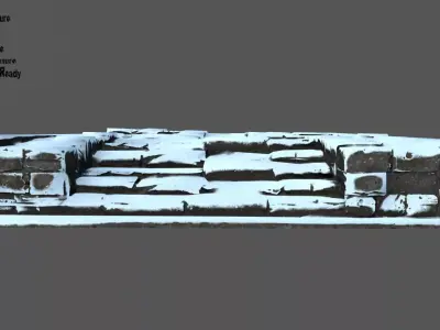 Stairs old building covered in snow Low-poly 3D model