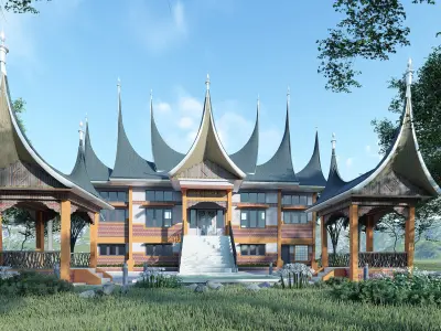 Indonesian culture rumah gadang minangkabau 3D model