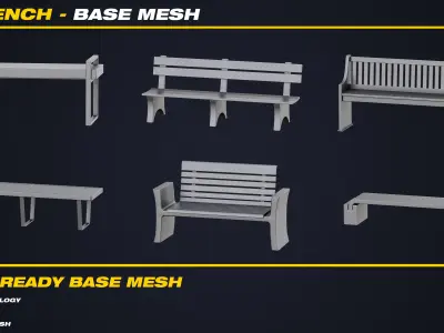 30 Bench Base Mesh - VOL 03 - Game Ready  Low-poly 3D model