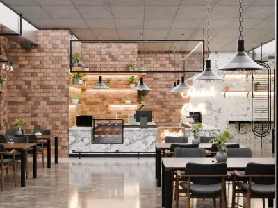 Cafe Exterior And Interior Design 3D model