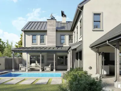 VRay - C4D scene files Modern Farmhouse Exterior 3D model