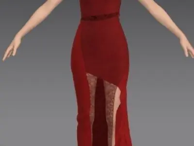 DRESS Bordeaux coloured ASYMETRIC VUAL LACE DETAIL ONE SHOULDER  3D model