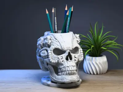 Robot Skull pen holder  Cyborg pen holder 3D print model