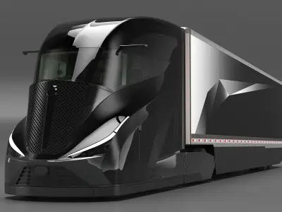  Futuristic Modern Truck Black Rigged for Cinema 4D 