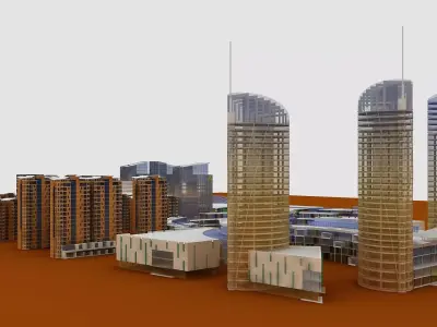 City Block Concept with Residential and Commercial Areas 3D model