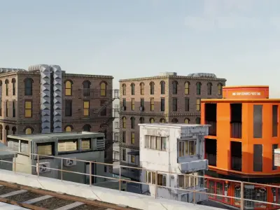 city with rail flyover Low-poly 3D model