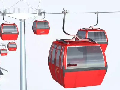 Telecabin Ski Lift Cableway- Animated and Rigged Low-poly 3D model