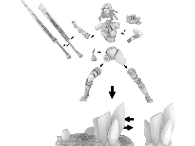 Fantasy 3D Print Pin Up Figurine - Mistress Army Berserker 3D print model