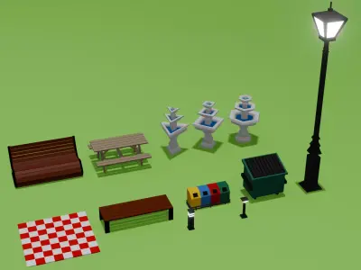 Lowpoly park assets Low-poly 3D model