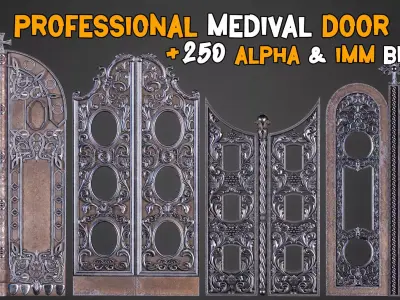 7 Professional Medieval Door and 250 Alpha Brushes Vol 19 Low-poly 3D model