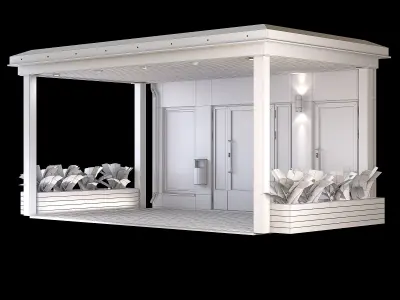 GateGroup covered patio with chairs and tables 3D model