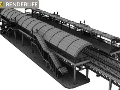 Elevated Train Station 3D model