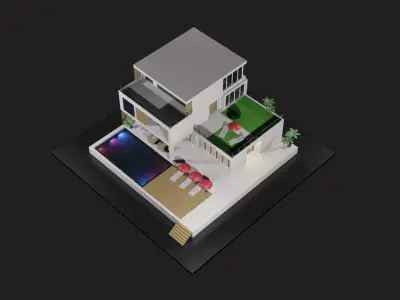 Low Poly Summer House  Low-poly 3D model