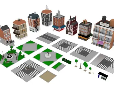 City package low poly Low-poly 3D model