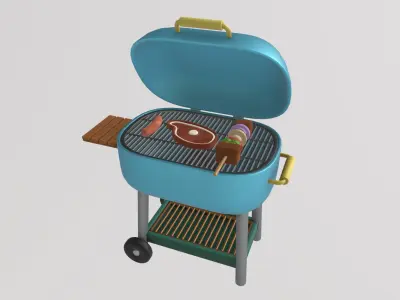 Stylized Low-Poly BBQ Grill Set Low-poly 3D model