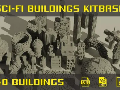 Sci-Fi buildings kitbash 3D model