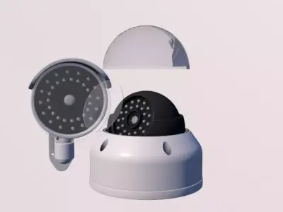 3D Two White Security Cameras 3D model