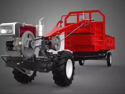 SINGLE AXLE POWER TILLER TRACTOR TRAILER CAR VEHICLE HAULER CART 3D model