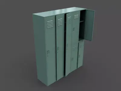 PBR School Gym Locker 07 - Green Light Low-poly 3D model