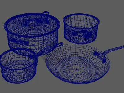 Stylish pots  pans  and utensils Low-poly 3D model