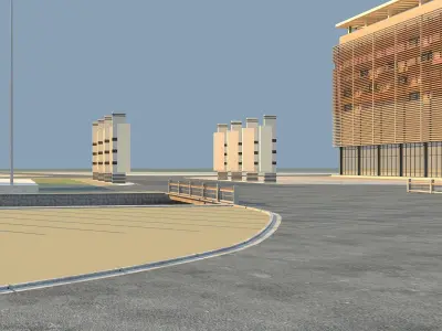 Architecture building in middle of street 3D model buy