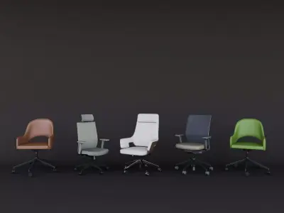 Collection of modern office chair 3D models Low-poly 3D model
