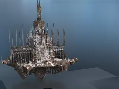 Winter Mountain fortress floating 3D model